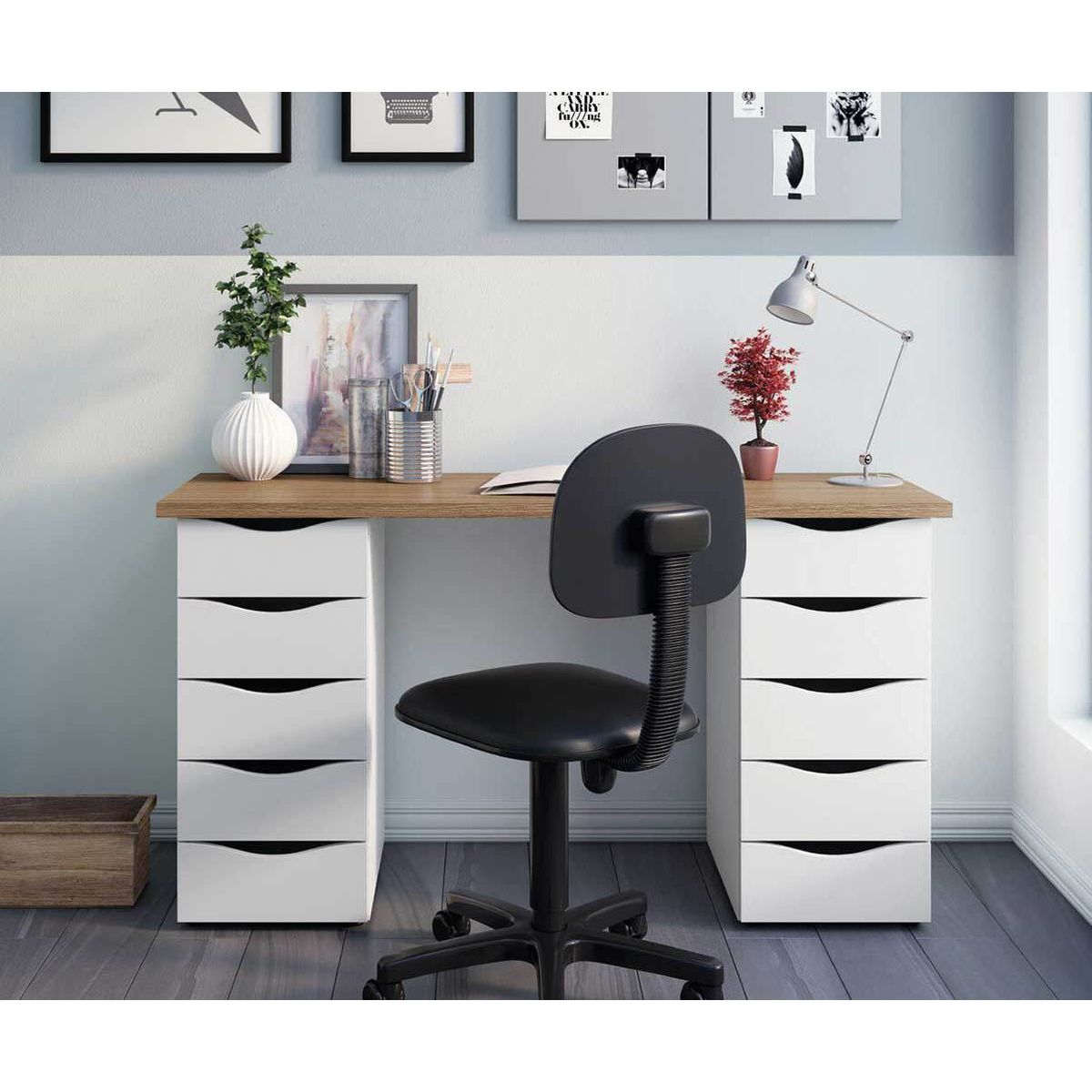 VENTITAS HOME - Escritorio Vintage Zarek 10 Cajones Ventitas Home Color Duna y Blanco