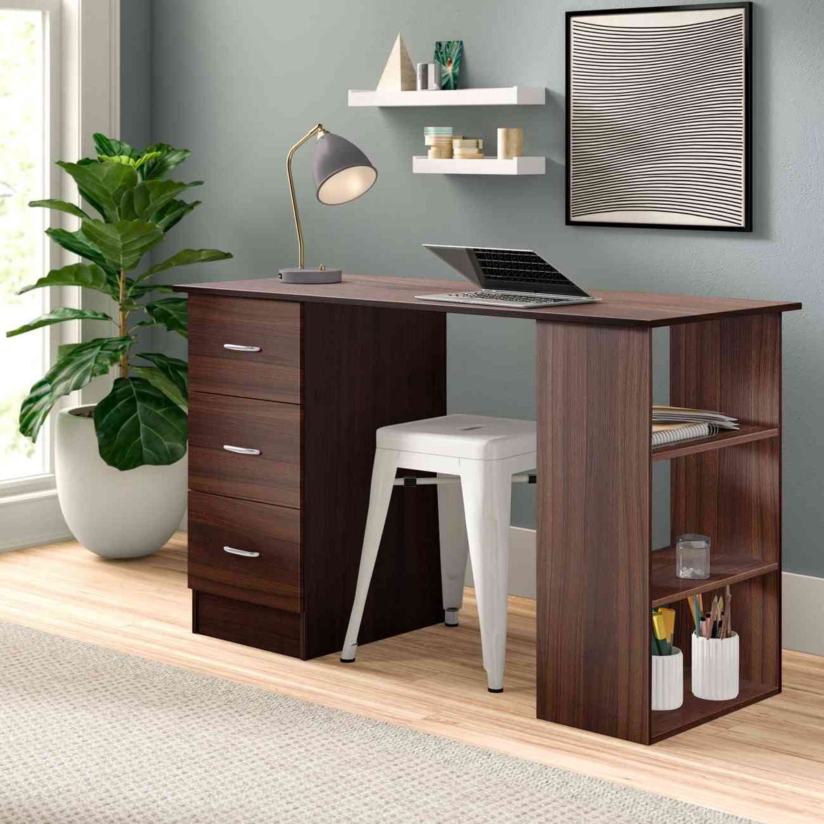 VENTITAS HOME - Escritorio Estante Moderno Alaska Ventitas Home 3 Cajones Bellota