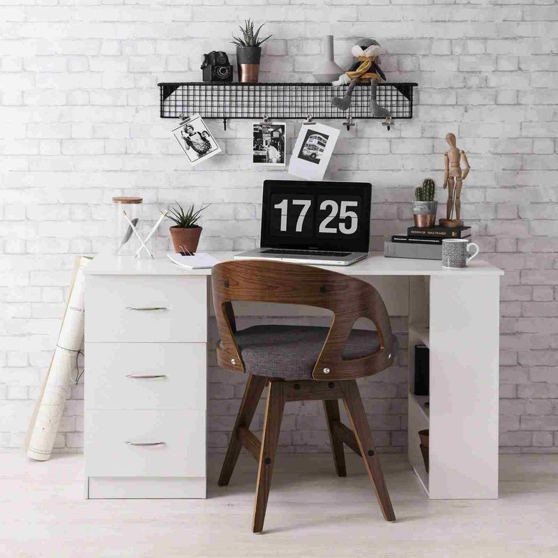 VENTITAS HOME - Escritorio Estante Moderno Alaska Ventitas Home 3 Cajones Blanco