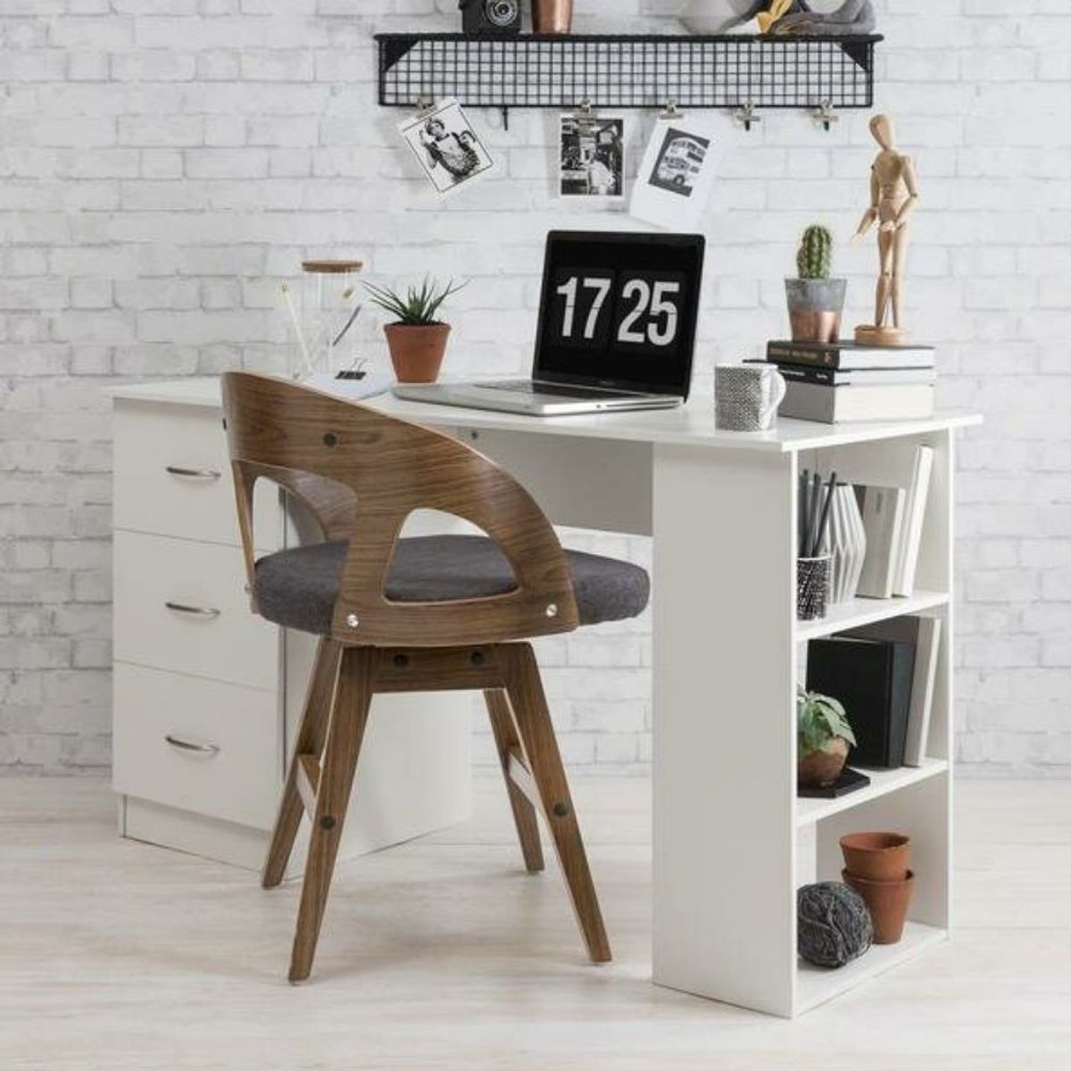 VENTITAS HOME - Escritorio Estante Moderno Alaska Ventitas Home 3 Cajones Blanco