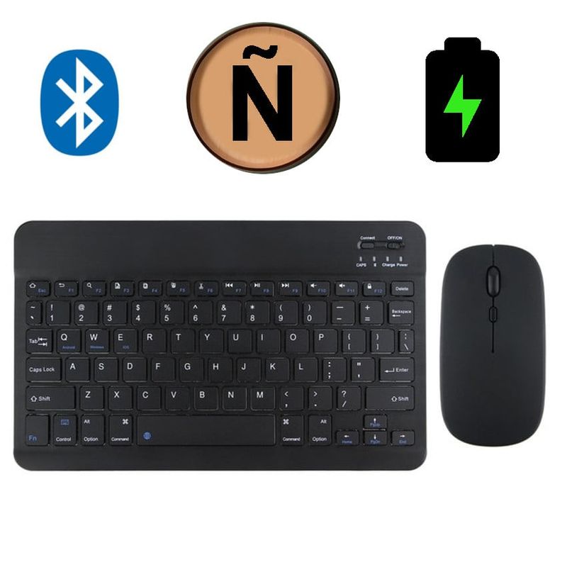 GENERICO - Teclado Mouse Bluetooth Inalambrico Pc Android Ipad Mac Tablet Negro