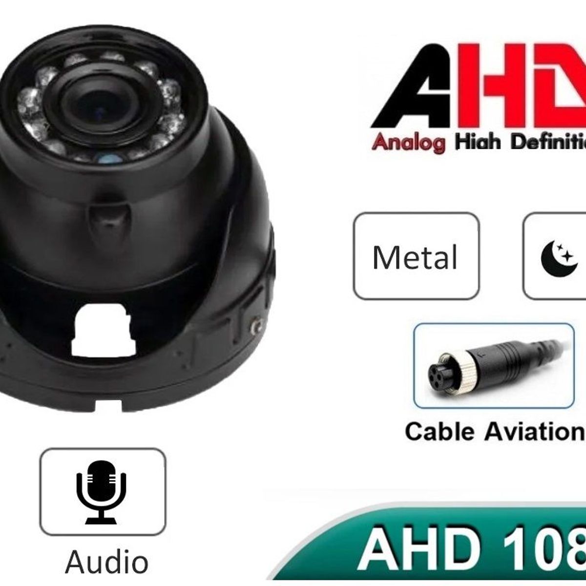 GENERICO - CÁMARA INTERIOR VEHICULAR AHD 1080p METAL CON AUDIO MDVR