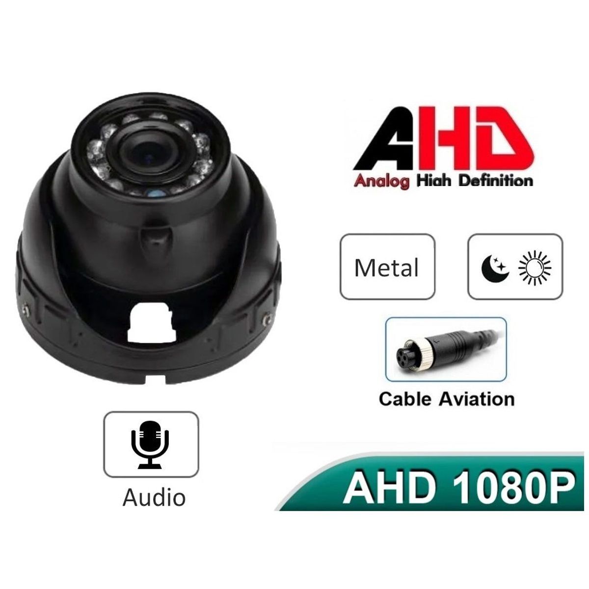 GENERICO - CÁMARA INTERIOR VEHICULAR AHD 1080p METAL CON AUDIO MDVR