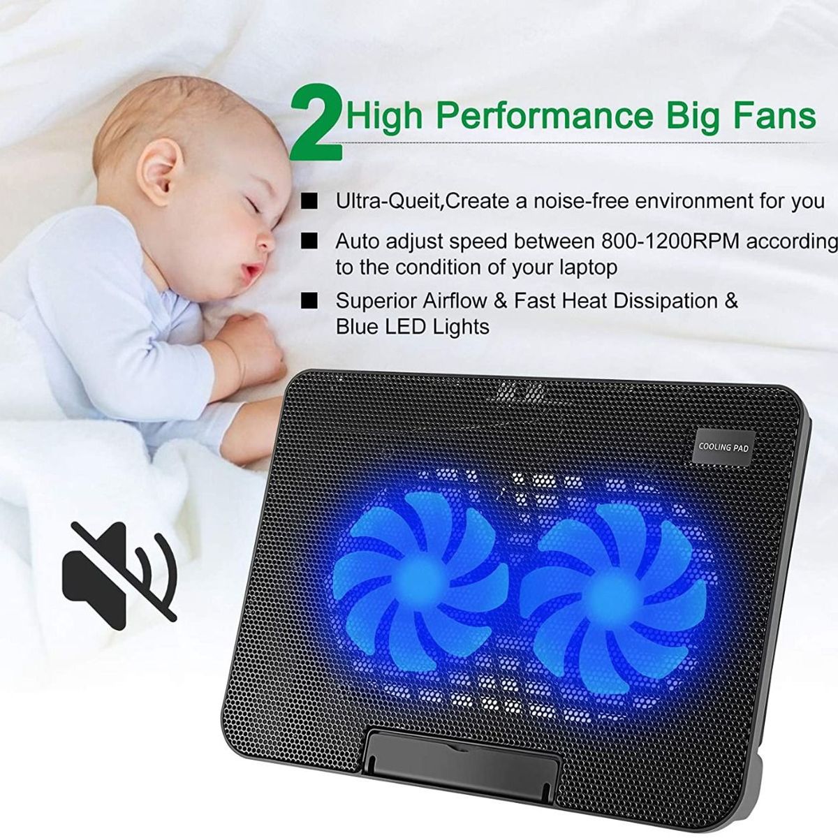 GENERICO - Cooler para Laptop N99 / 9" a 17" / 5 Niveles / 2 Entrada USB - Negro