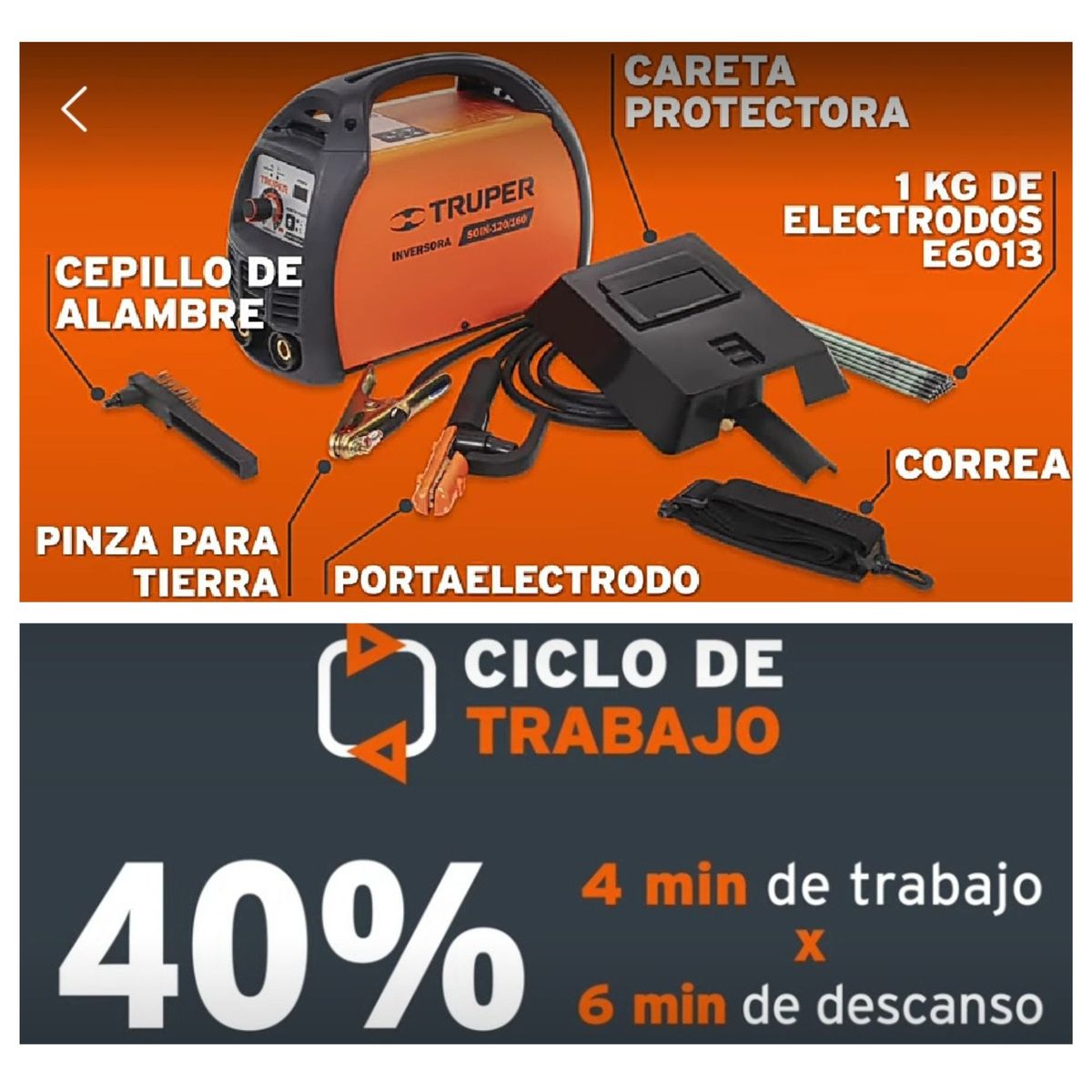 TRUPER - Kit Soldadora portátil 160A Mascara soldar fotosensible 1Kg electrodos