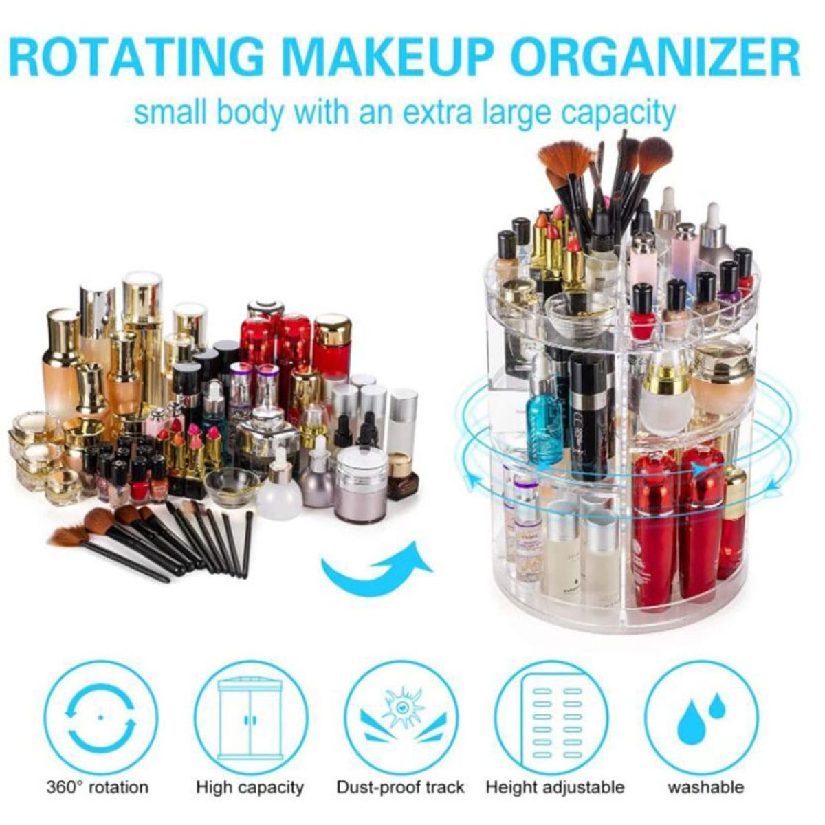GENERICO - Organizador Acrilico para Maquillaje Cosmeticos 360 Grados Giratorio