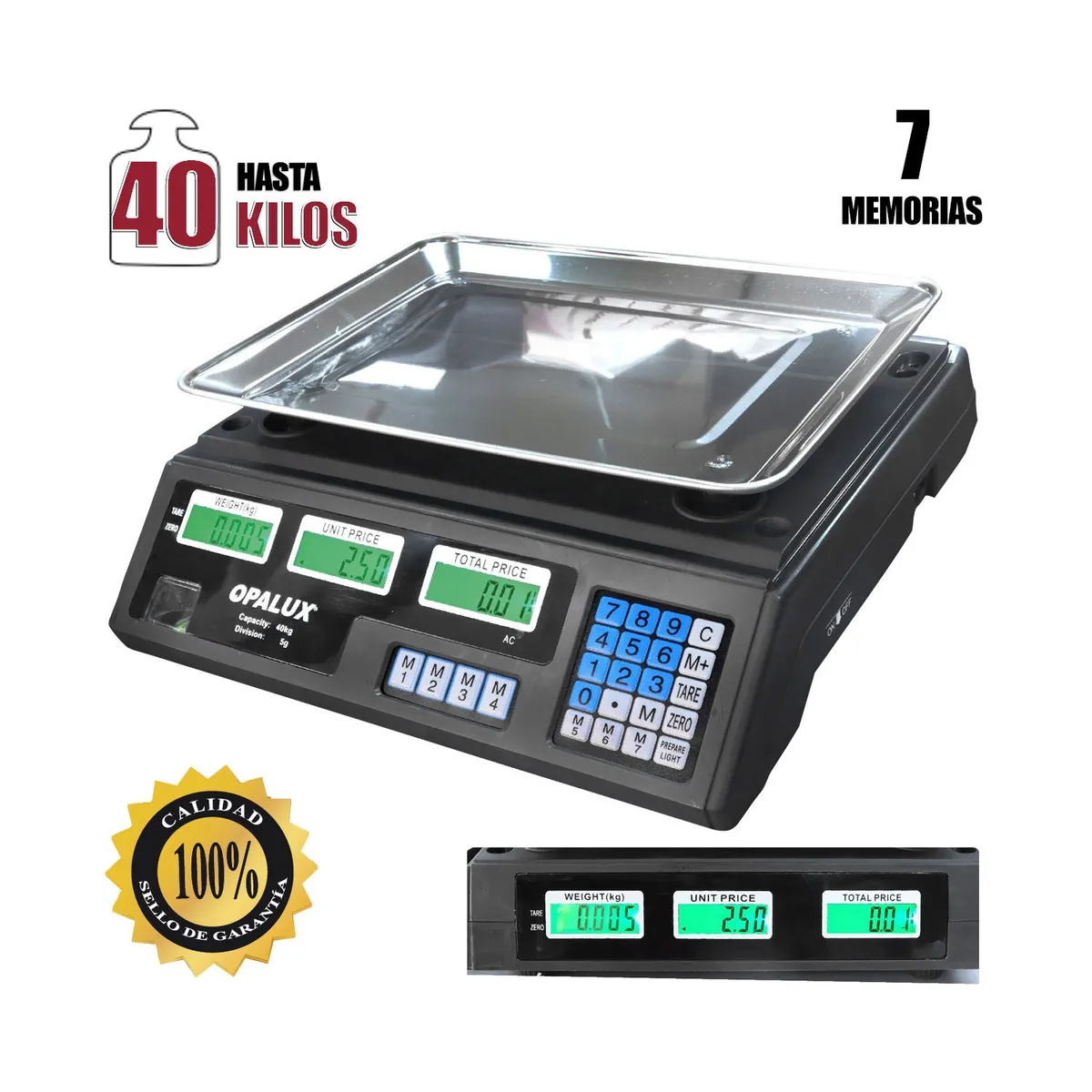 OPALUX - Balanza Digital Recargable 40Kg OP-208C-BK  OPALUX