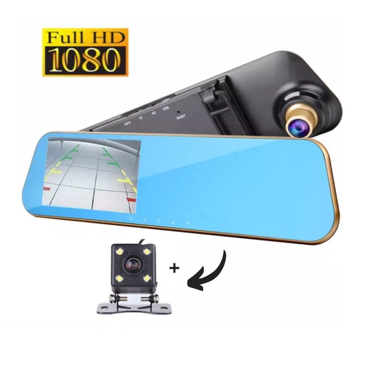 GENERICO - Espejo Retrovisor para Auto con Doble Camara de Retroceso