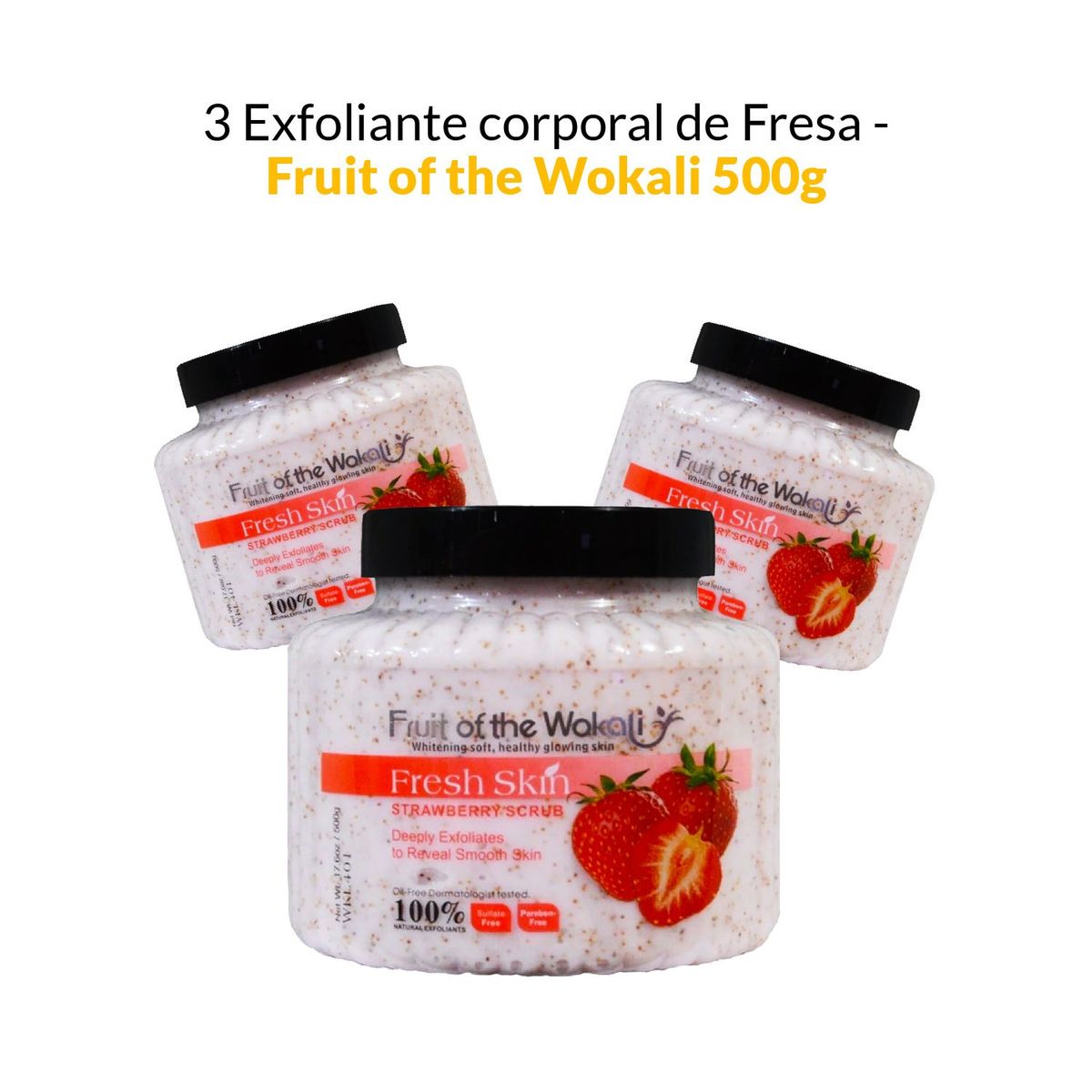GENERICO - 3 Exfoliante corporal de Fresa - Fruit of the Wokali 500g