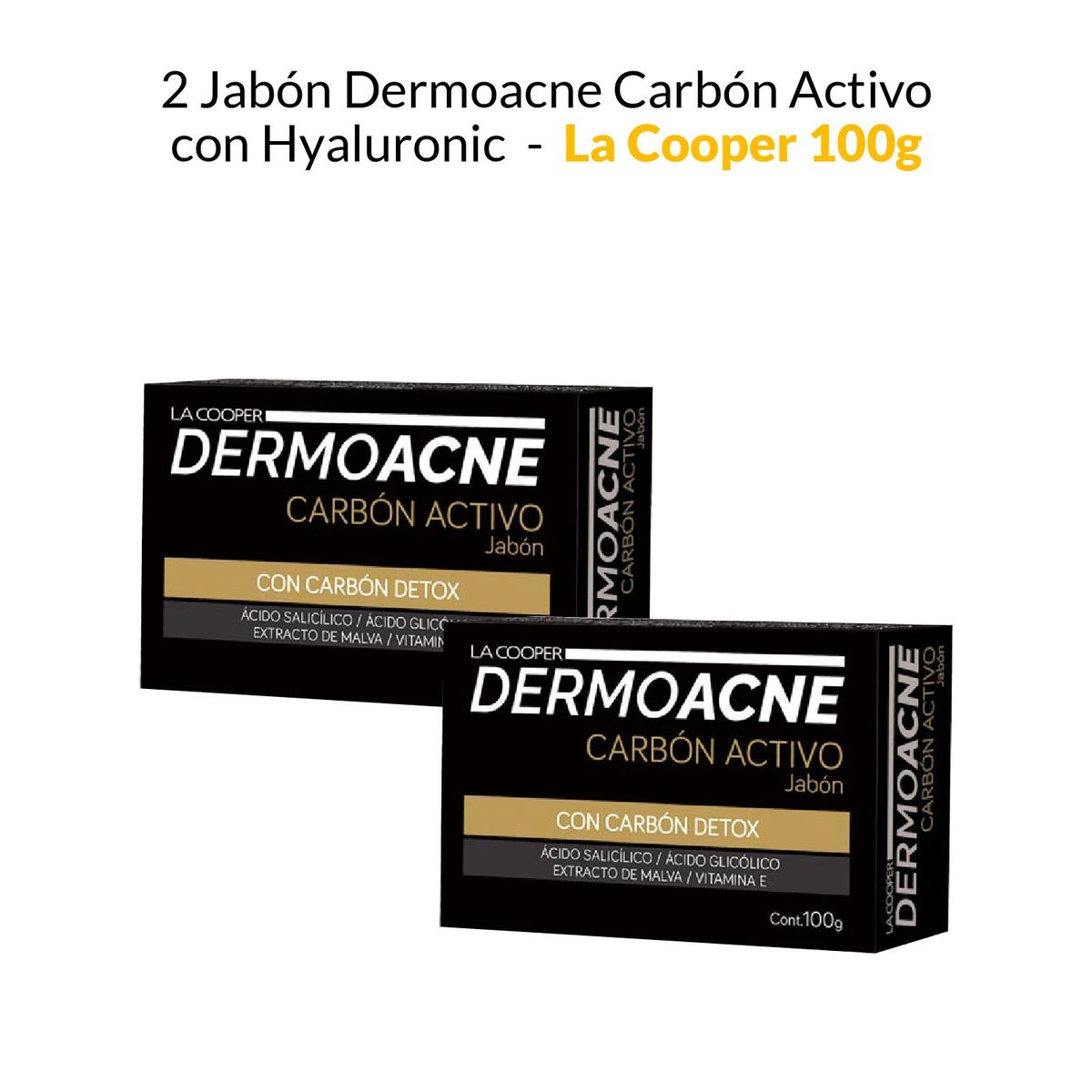 GENERICO - 2 Jabón Dermoacne Carbón Activo con Hyaluronic - La Cooper 100g
