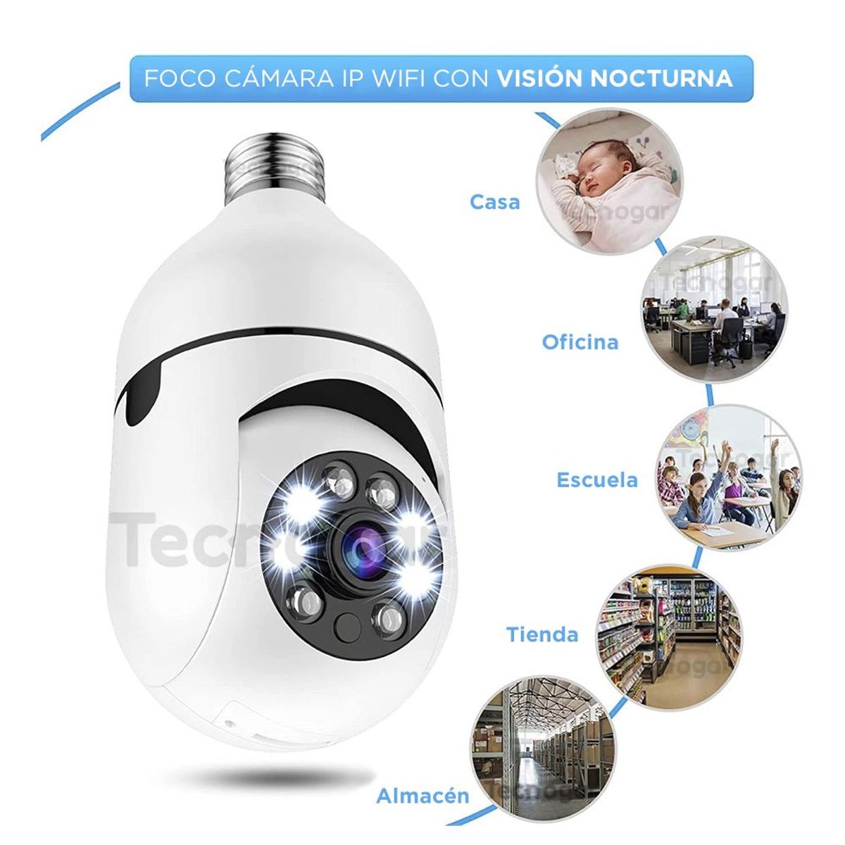 OEM - Foco Cámara de Seguridad IP WiFi Visión Nocturna y Audio Bidireccional