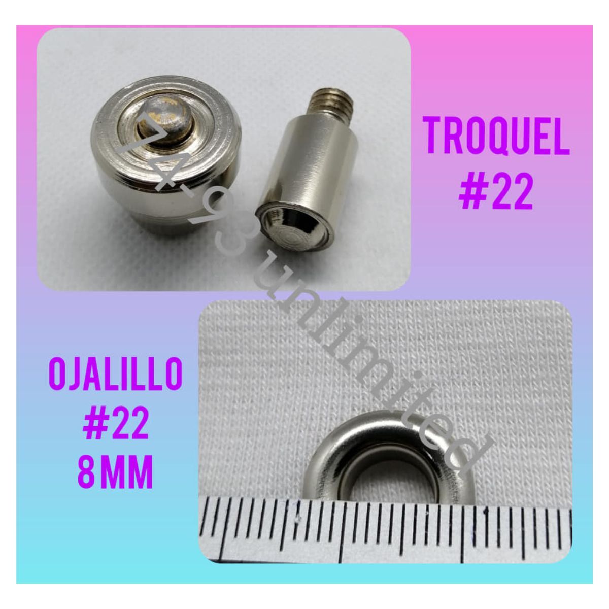 GENERICO - 1000 Ojales Ojalillo Ojal Metálico N° 22 (8 mm) Más TROQUEL.