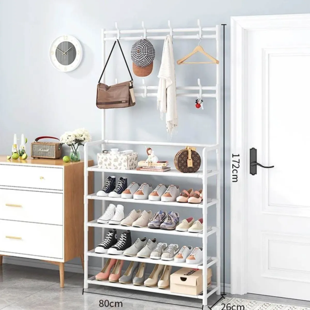 GENERICO - Zapatera Organizador de Calzado Estante 5 Niveles Con Perchero Blanco