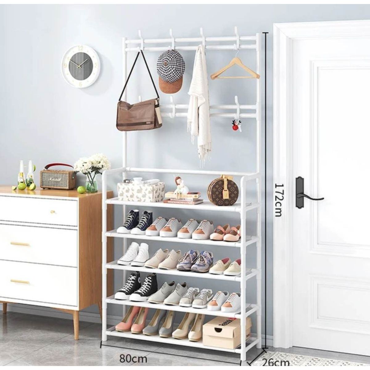 GENERICO - Zapatera Organizador de Calzado Estante 5 Niveles Con Perchero Blanco