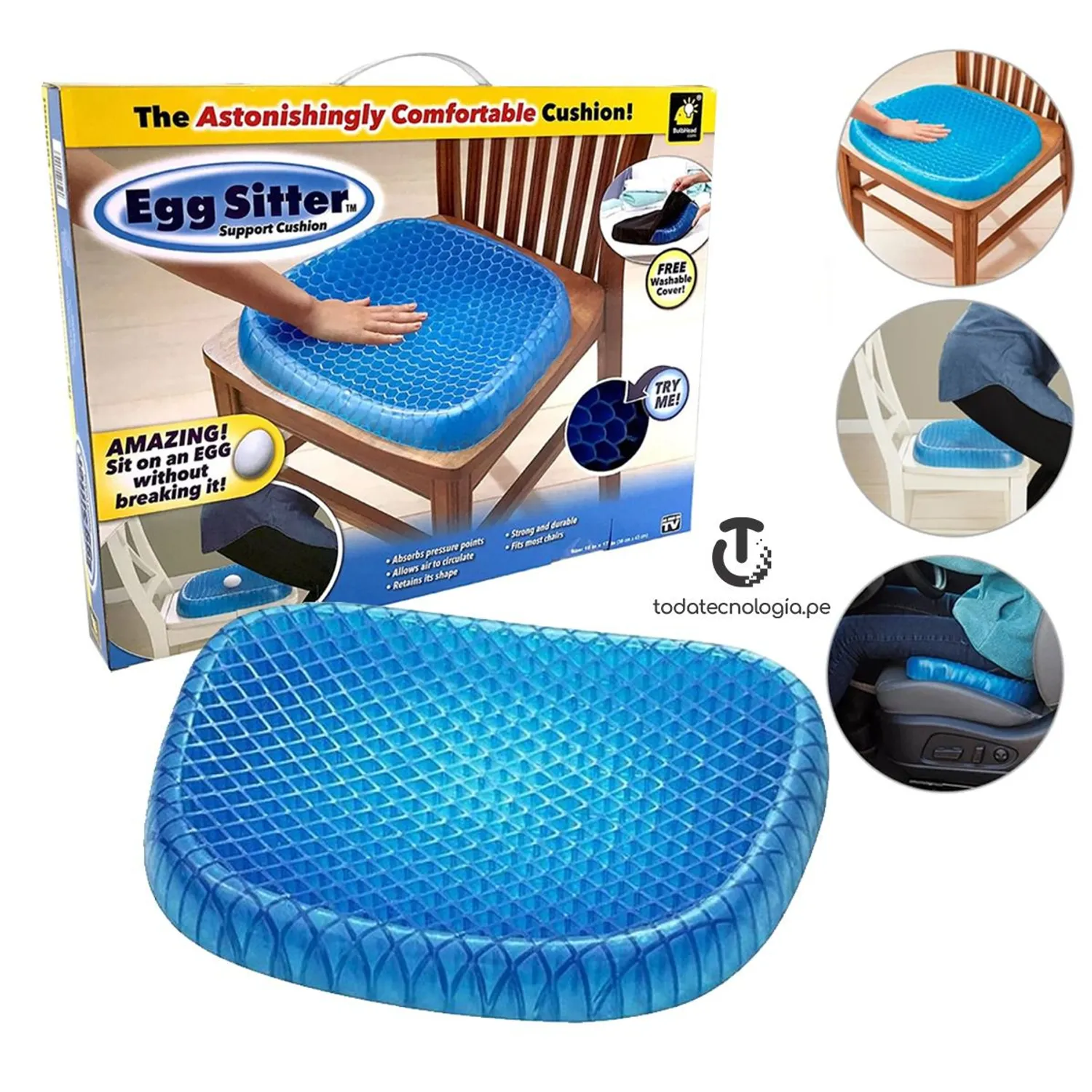 ASIENTO FLEXIBLE COJIN GEL ORTOPEDICO CONFORTABLE AUTO OFICINA - Main Image