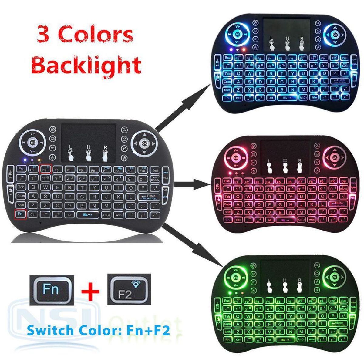 GENERICO - Mini Teclado Inalambrico Iluminado Para Smart Tv PC Android Tv XBOX