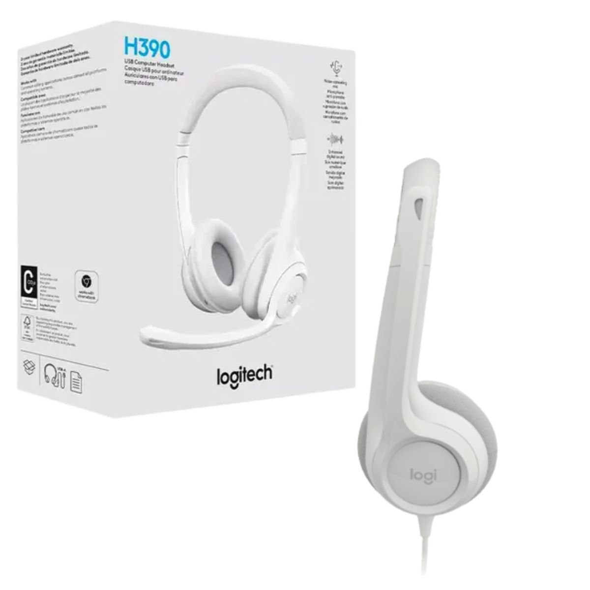 LOGITECH - Audífono con Micrófono Logitech H390 USB Cancelación de Ruido Blanco