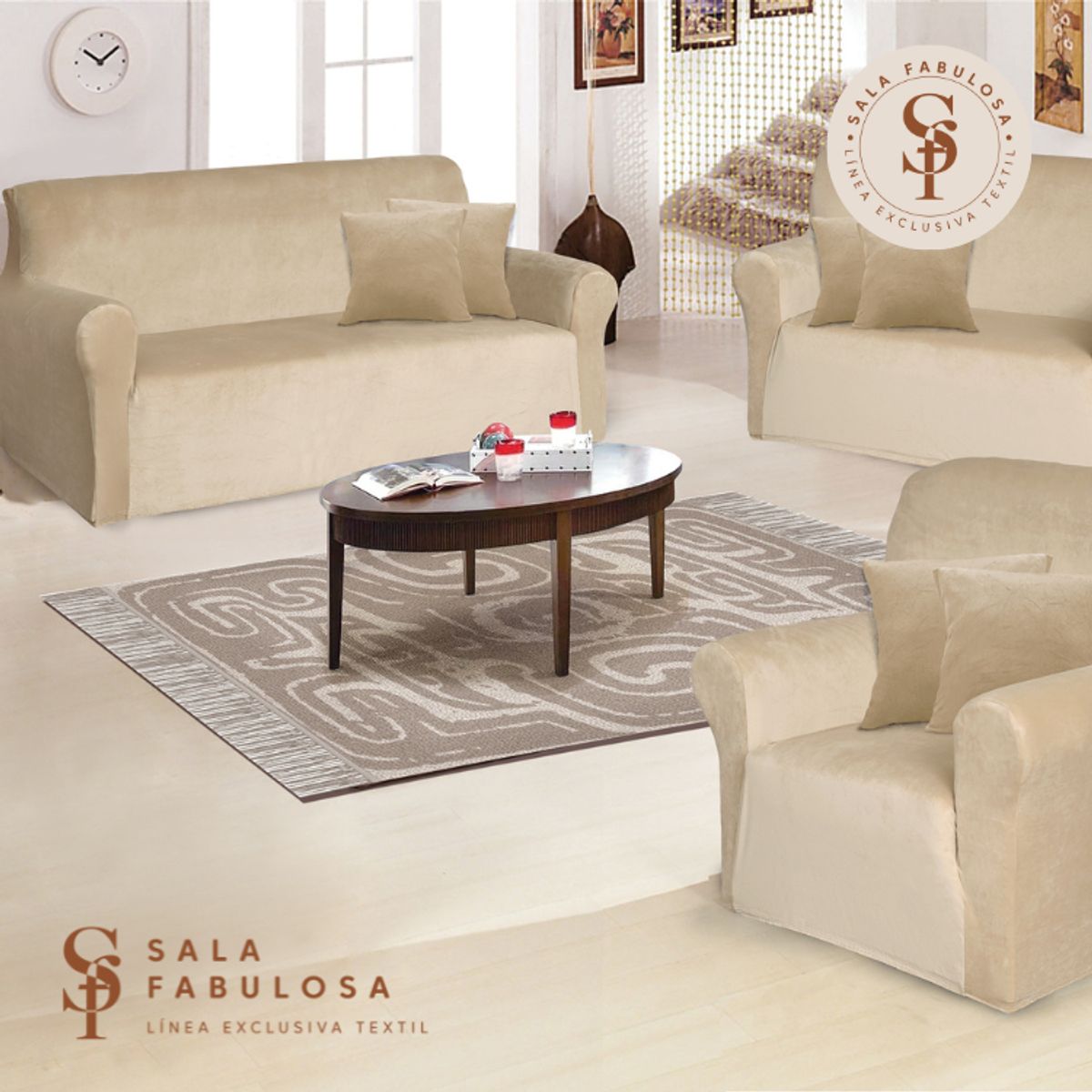 IMPORTADO MC - Funda de mueble terciopelo 3-2-1 Beige nude Sala fabulosa