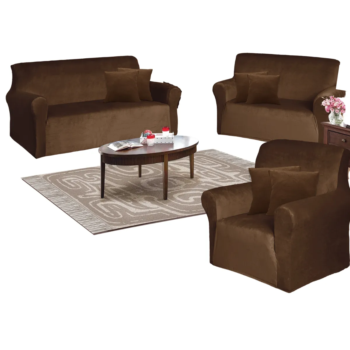 SALA FABULOSA - Funda de mueble terciopelo 3-2-1 Chocolate Sala fabulosa