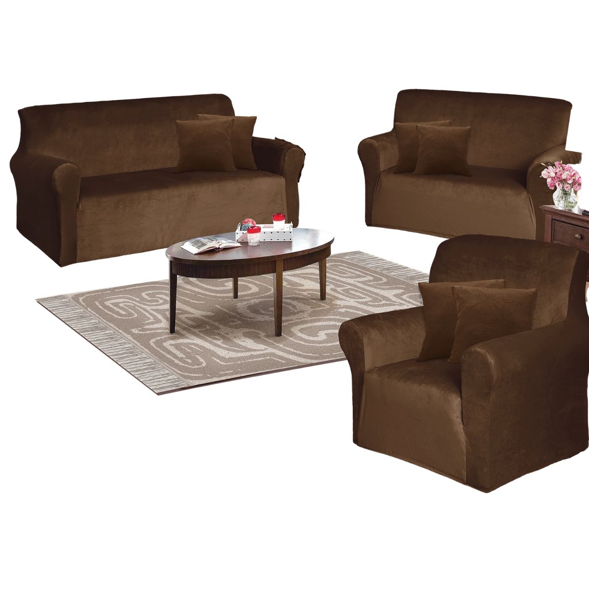 SALA FABULOSA - Funda de mueble terciopelo 3-2-1 Chocolate Sala fabulosa