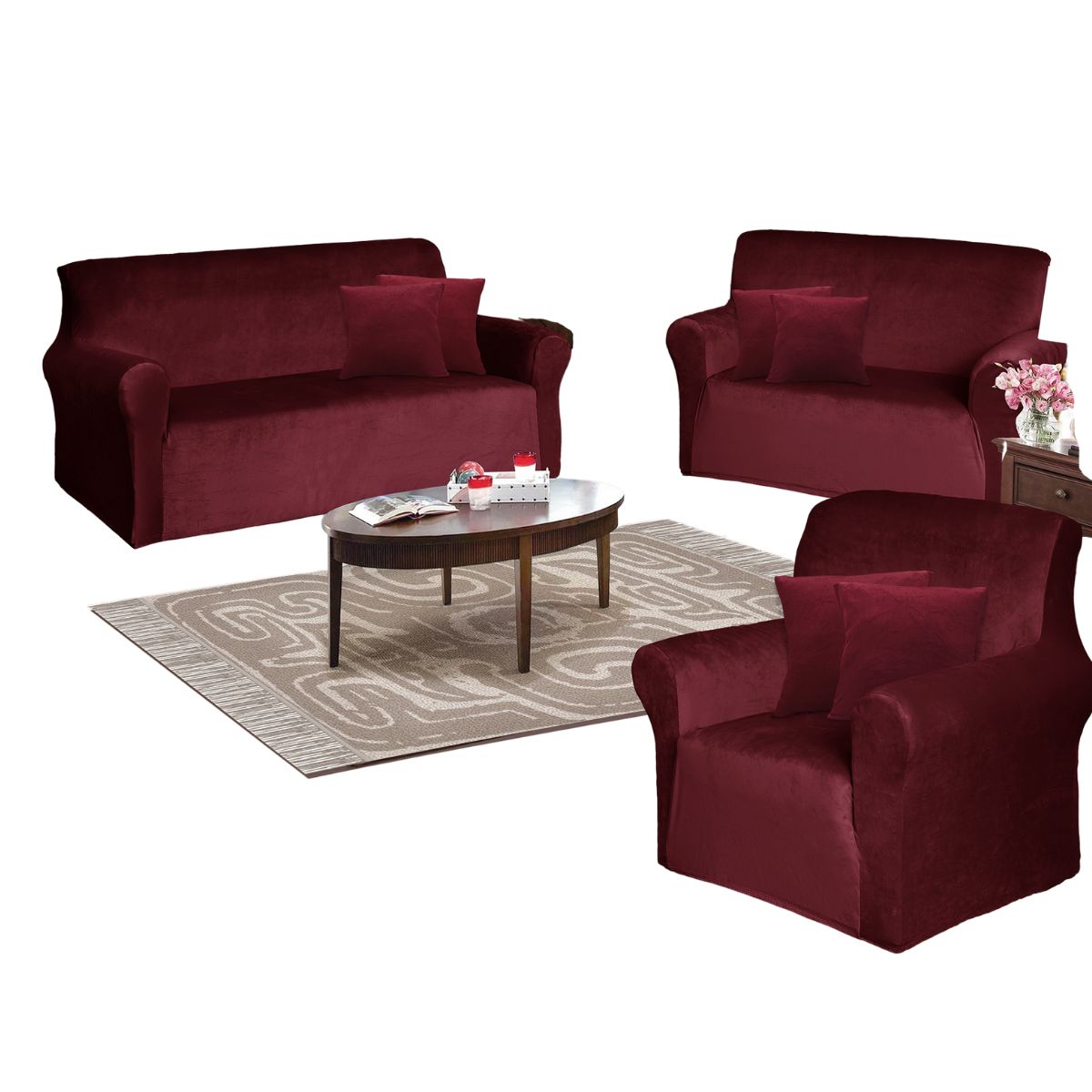 GENERICO - Funda de mueble terciopelo 3-2-1 Guinda Sala fabulosa