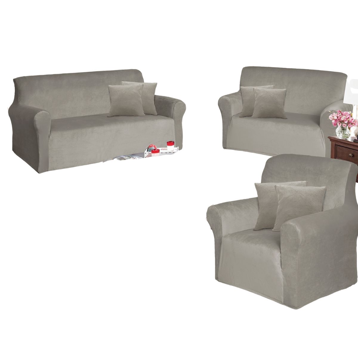 IMPORTADO MC - Funda de mueble terciopelo 3-2-1 Gris Sala fabulosa