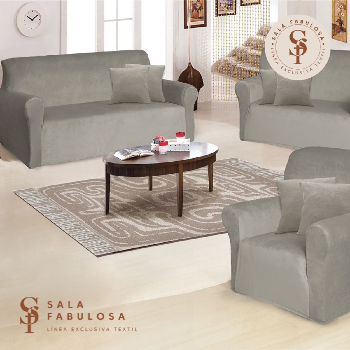 IMPORTADO MC - Funda de mueble terciopelo 3-2-1 Gris Sala fabulosa
