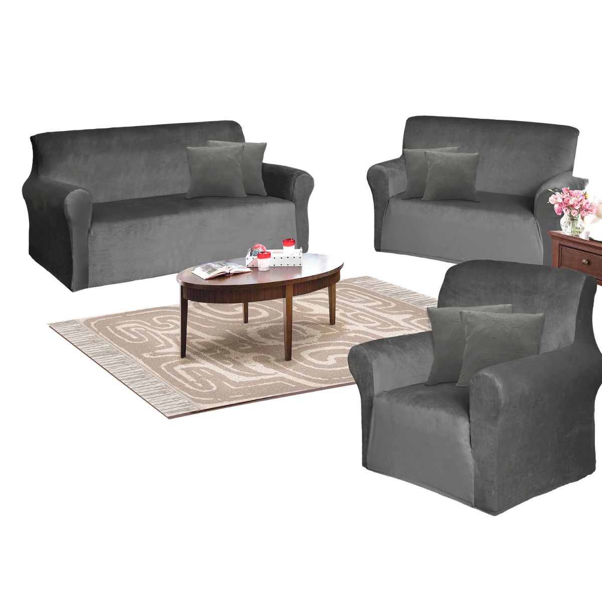 IMPORTADO MC - Funda de mueble terciopelo 3-2-1 Plomo Sala fabulosa