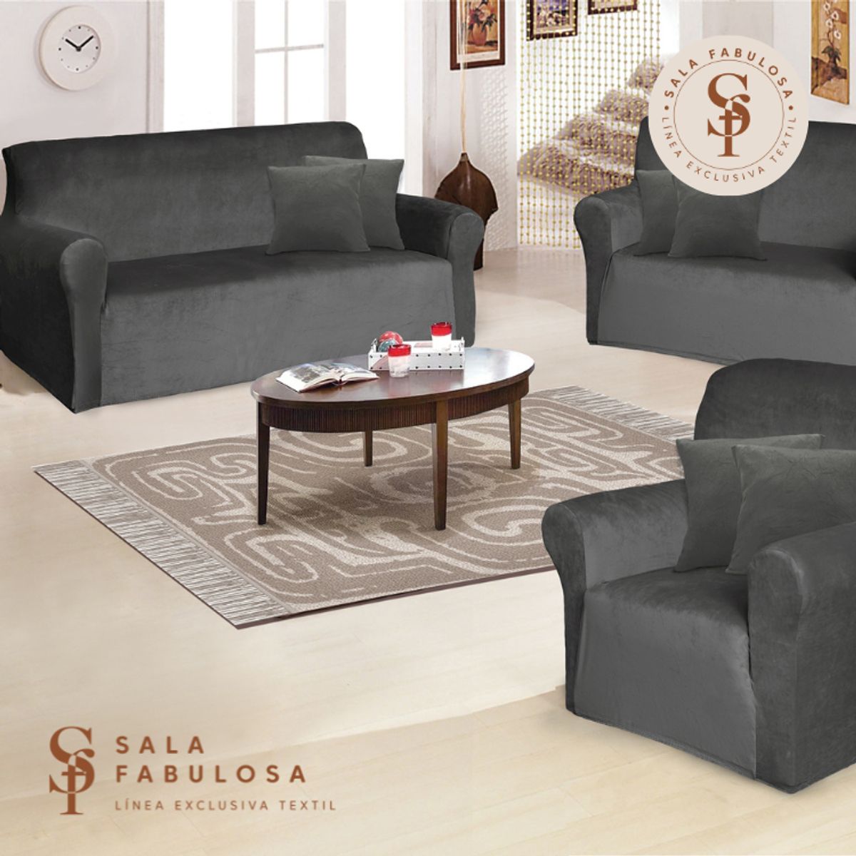 IMPORTADO MC - Funda de mueble terciopelo 3-2-1 Plomo Sala fabulosa