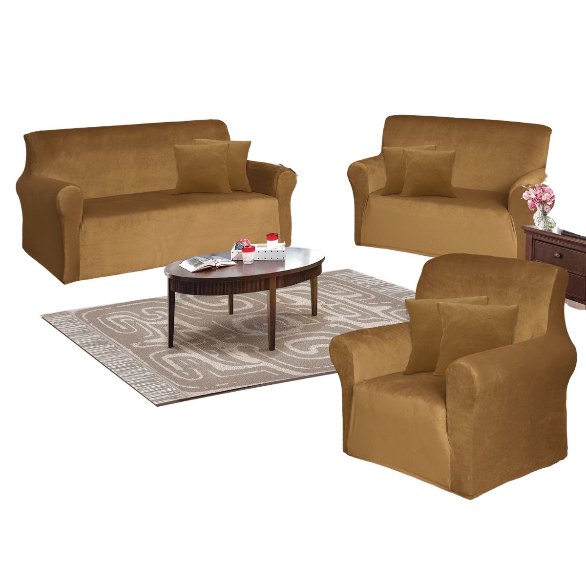 IMPORTADO MC - Funda de mueble terciopelo 3-2-1 Camel Sala fabulosa