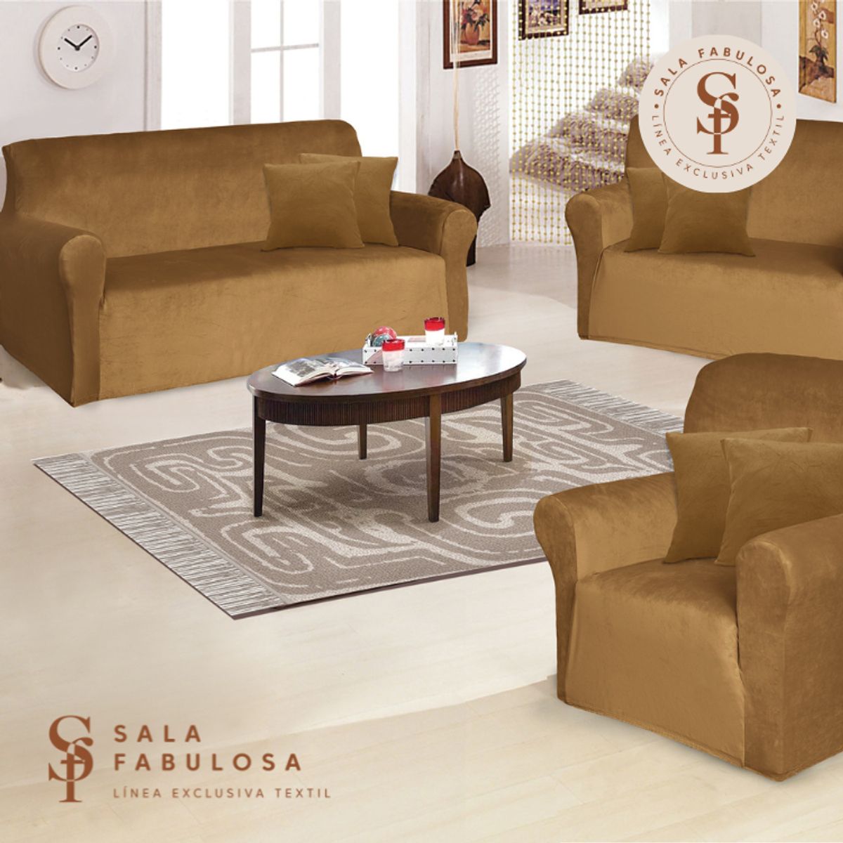 IMPORTADO MC - Funda de mueble terciopelo 3-2-1 Camel Sala fabulosa
