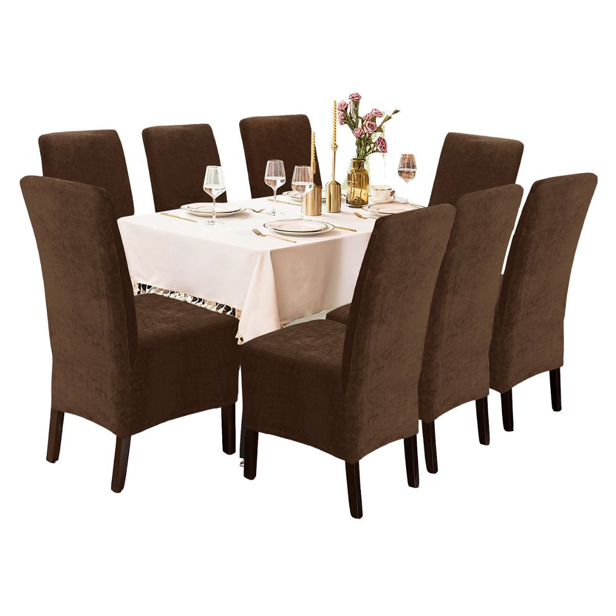 IMPORTADO MC - Funda de silla terciopelo 8 piezas Chocolate Sala fabulosa