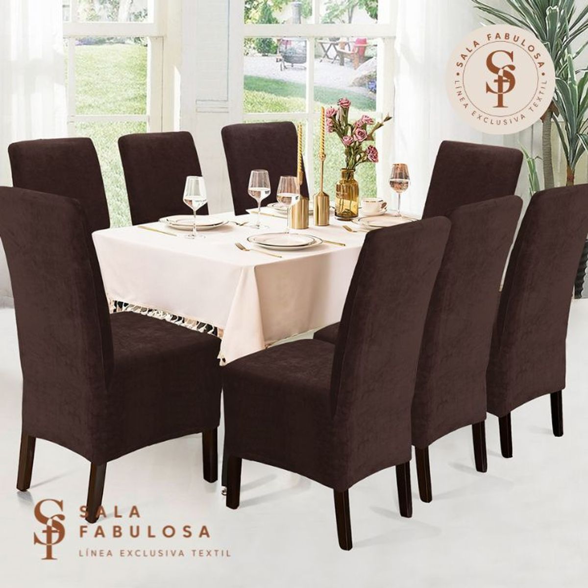IMPORTADO MC - Funda de silla terciopelo 8 piezas Chocolate intenso Sala fabulosa