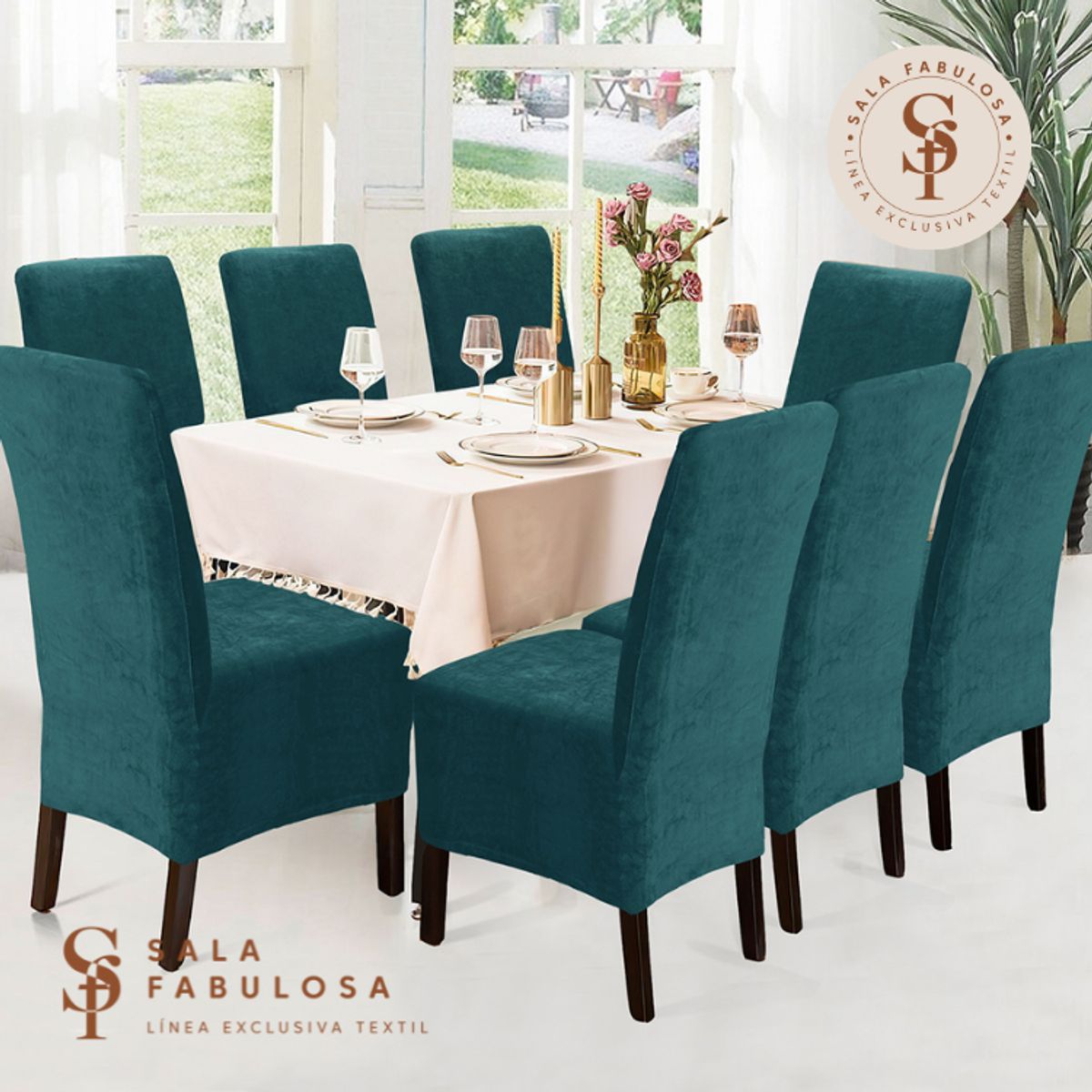 IMPORTADO MC - Funda de silla terciopelo 8 piezas Jade Sala fabulosa