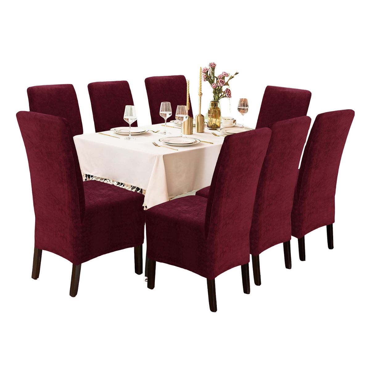 GENERICO - Funda de silla terciopelo 8 piezas Guinda Sala fabulosa