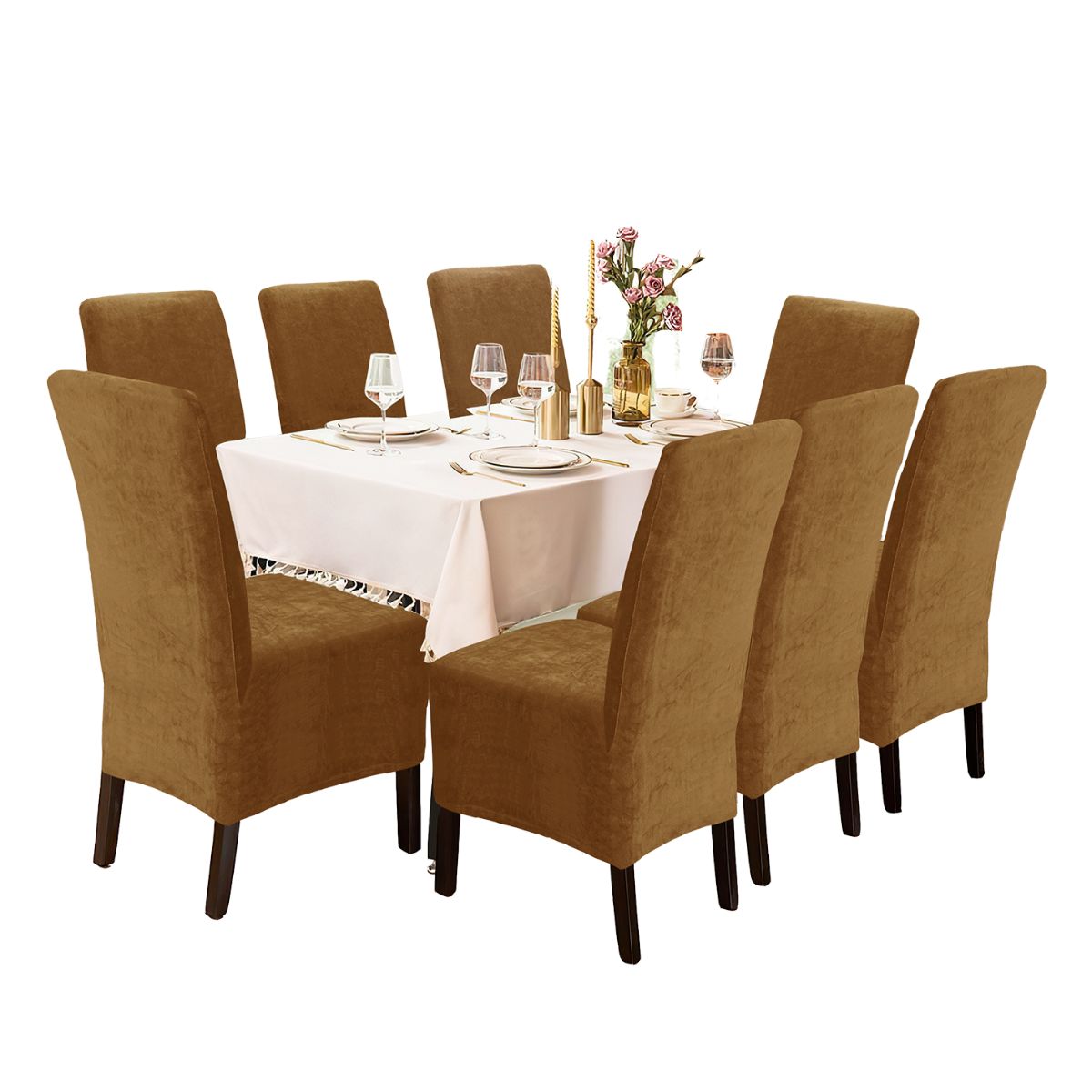 GENERICO - Funda de silla terciopelo 8 piezas Camel Sala fabulosa