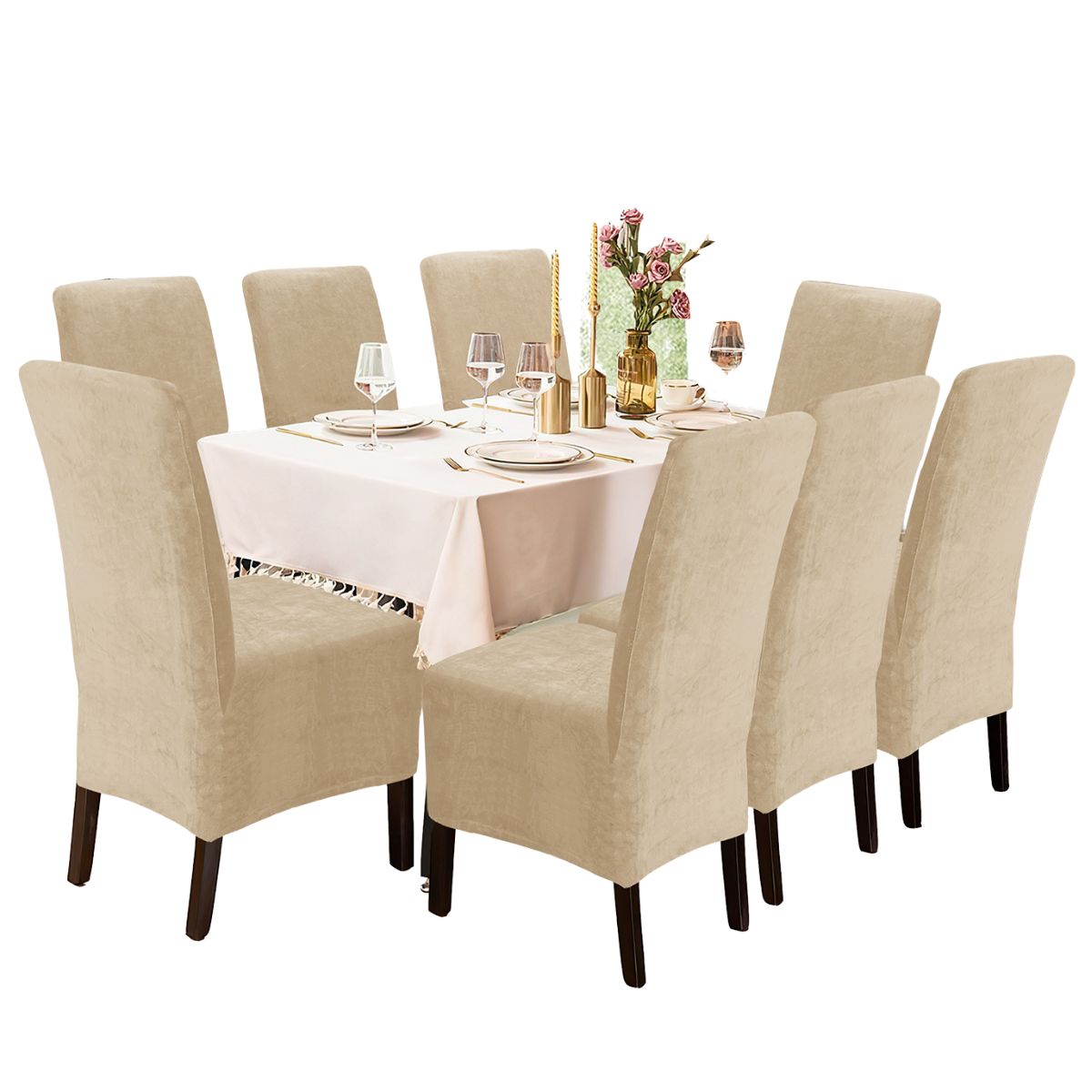 GENERICO - Funda de silla terciopelo 8 piezas Beige nude Sala fabulosa