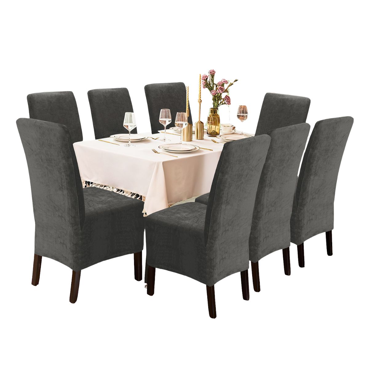 IMPORTADO MC - Funda de silla terciopelo 8 piezas  plomo Sala fabulosa