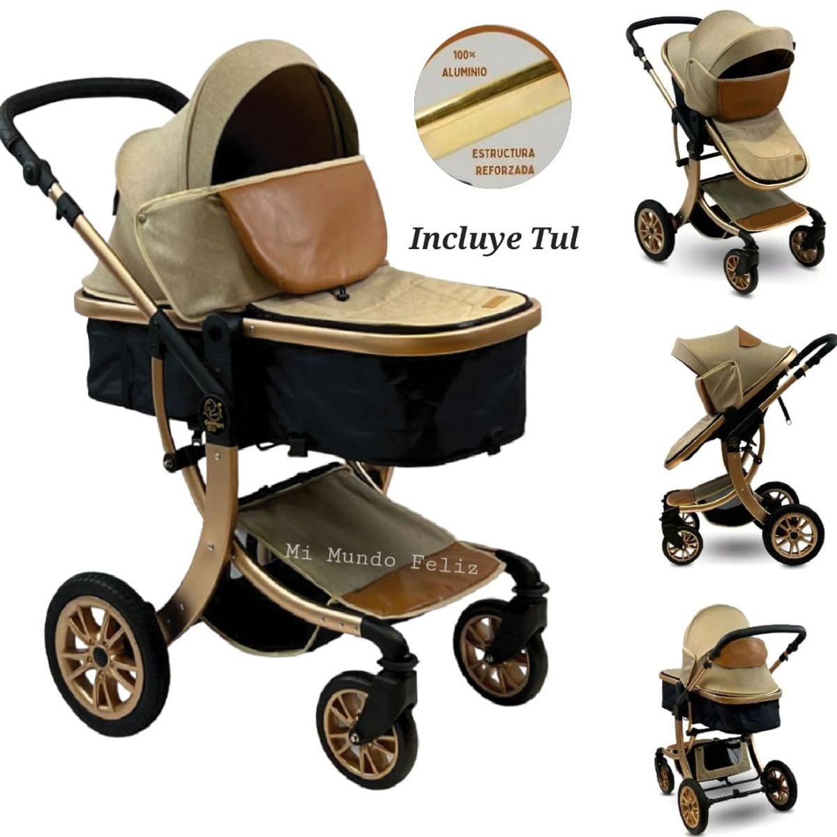 BABY - Coche para Bebe Moises de Lujo Golden Beige