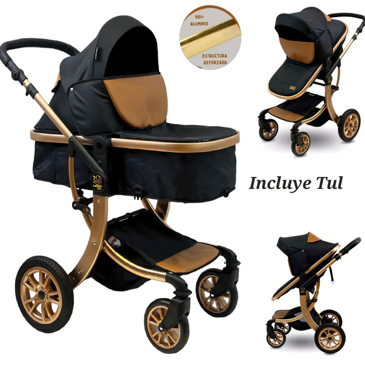 BABY - Coche para Bebe Moises de Lujo Golden Beige