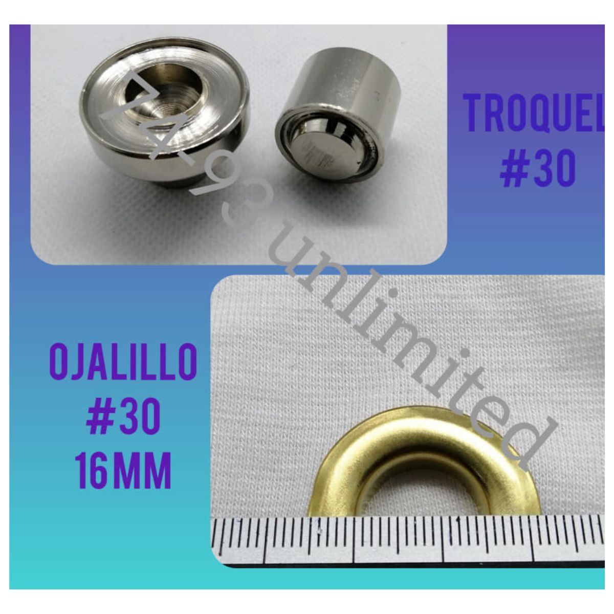 GENERICO - 100 Ojales Ojalillo Ojal Metálico N° 30 (16 mm) Más TROQUEL.