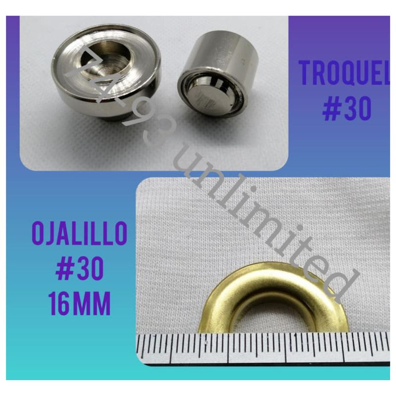 GENERICO - 100 Ojales Ojalillo Ojal Metálico N° 30 (16 mm) Más TROQUEL.