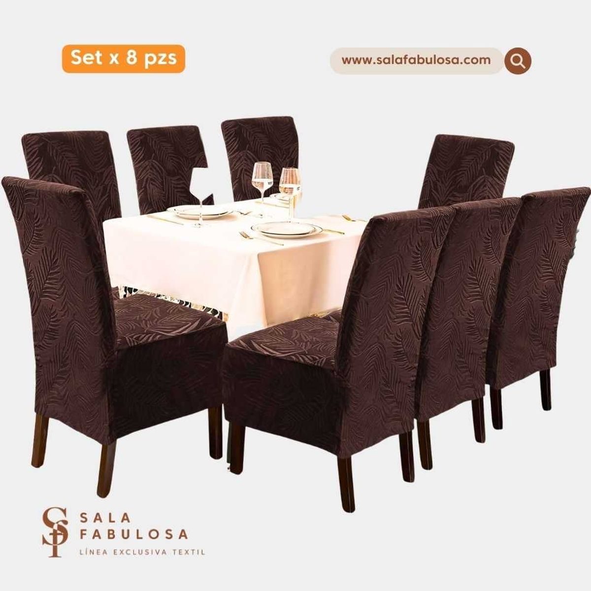 IMPORTADO MC - Funda de silla 8 pzs terciopelo labrado - Chocolate intenso Sala fabulosa