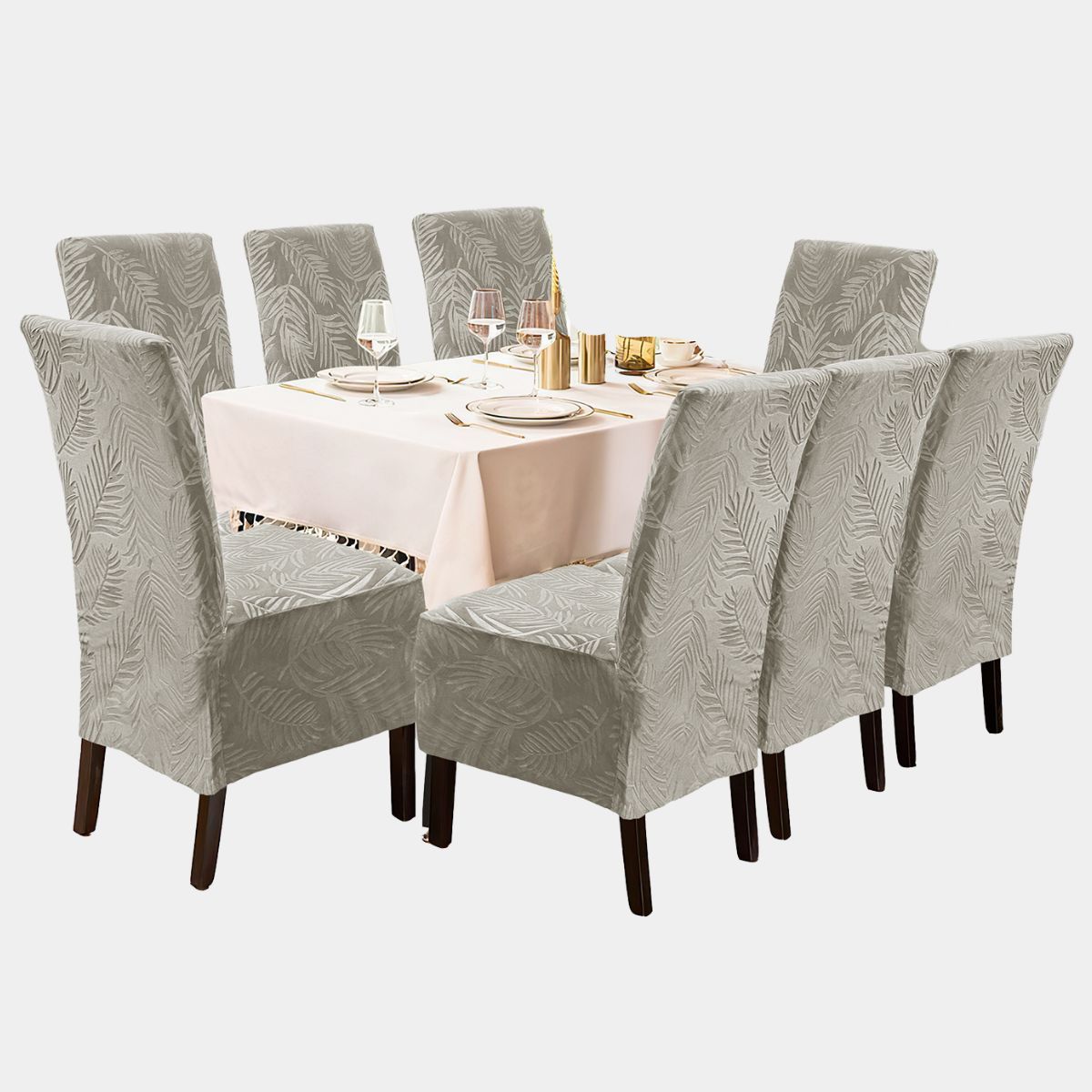 IMPORTADO MC - Funda de silla terciopelo labrado 8 piezas Gris Sala fabulosa