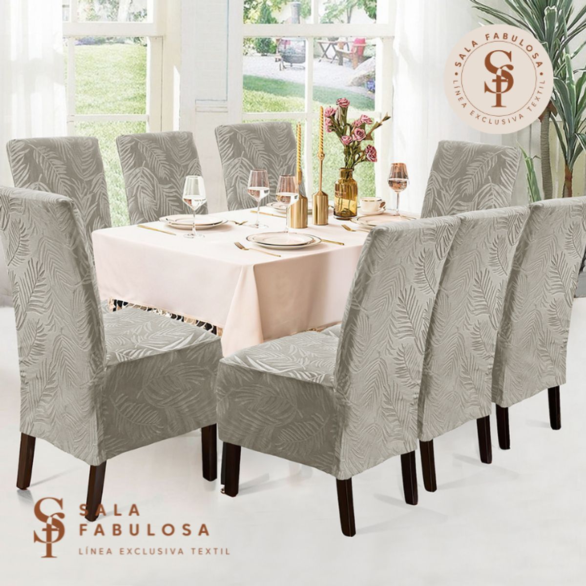 IMPORTADO MC - Funda de silla terciopelo labrado 8 piezas Gris Sala fabulosa