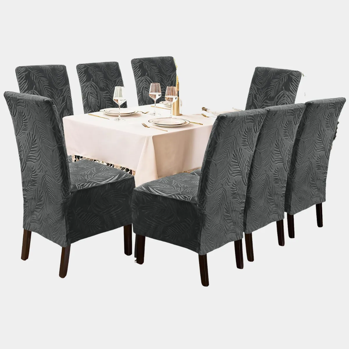 IMPORTADO MC - Funda de silla 8 pzs terciopelo labrado - Plomo Sala fabulosa