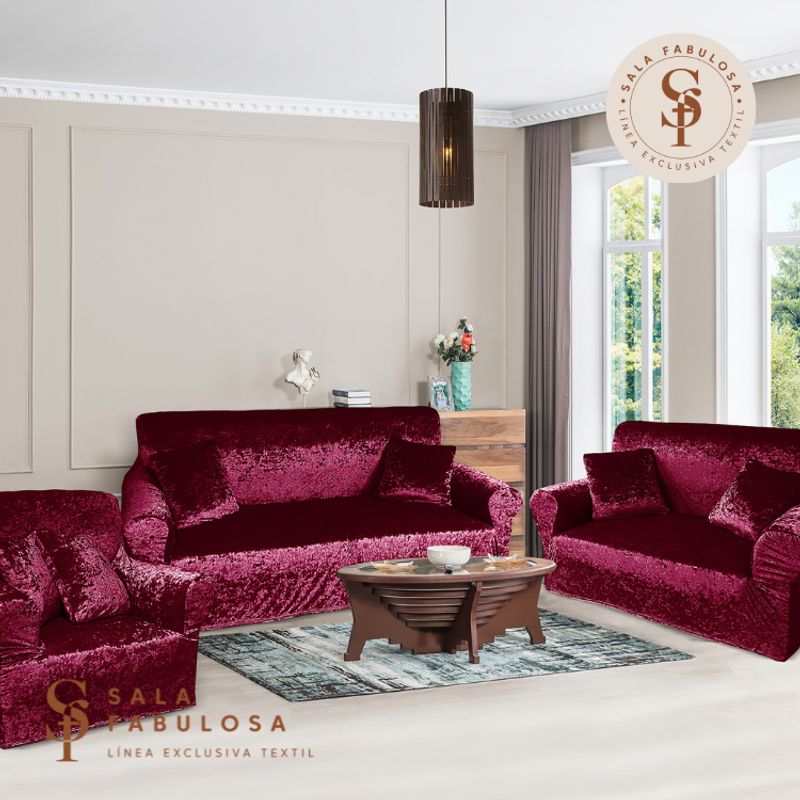 IMPORTADO MC - Funda de mueble terciopelo Shiny 3-2-1 Guinda Sala fabulosa