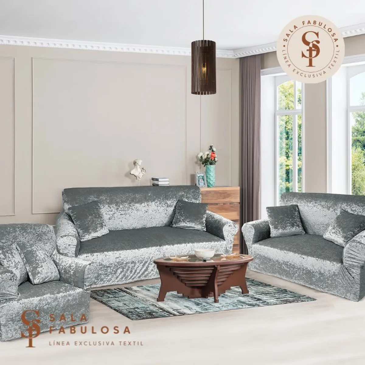 IMPORTADO MC - Funda de mueble terciopelo Shiny 3-2-1 Gris Sala fabulosa