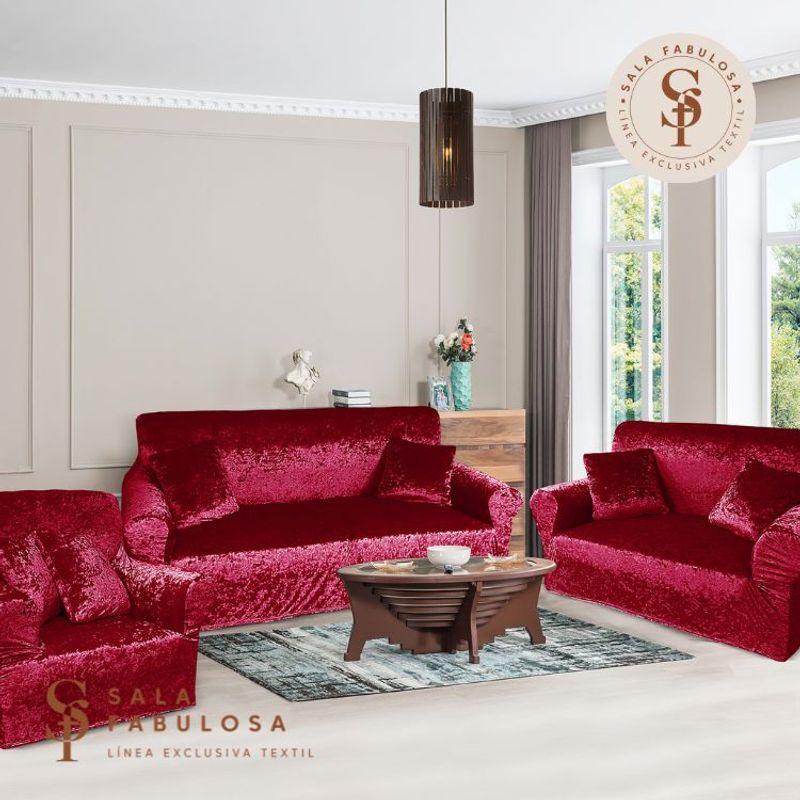 SALA FABULOSA - Funda de mueble terciopelo Shiny 3-2-1 Borgoña claro Sala fabulosa