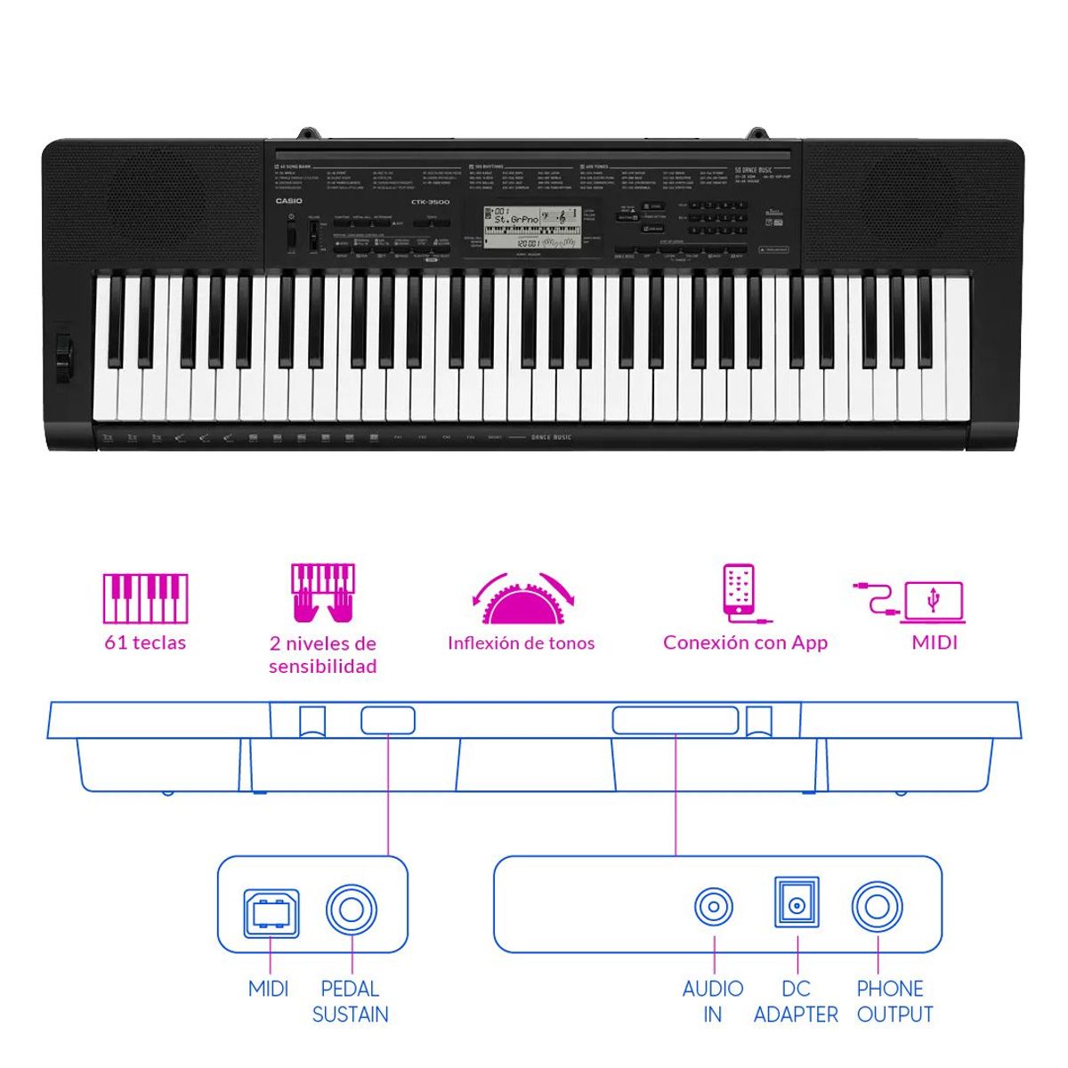 CASIO - TECLADO CTK-3500 PACK SENSIBLE